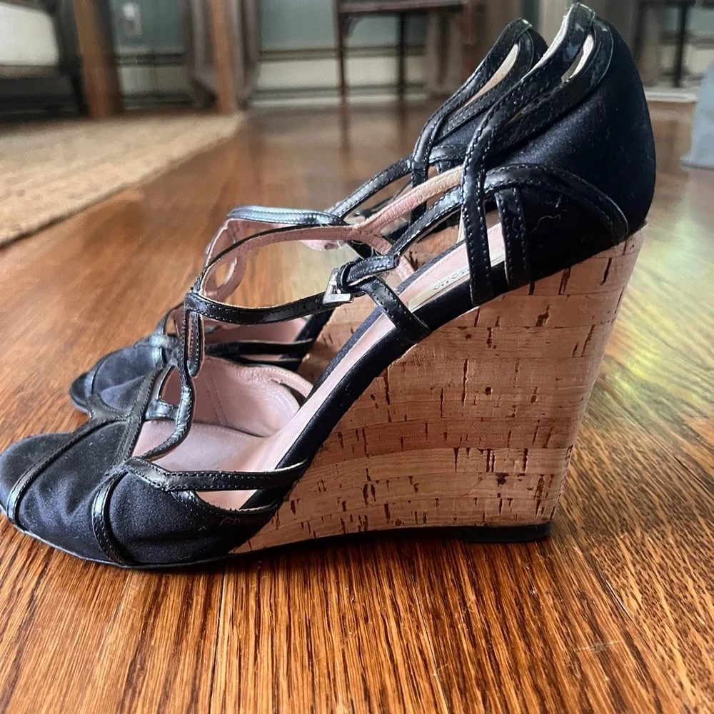 Prada Black and Tan Cork Wedges